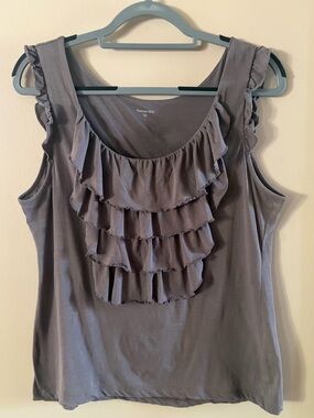 Garnet Hill Gray Front Ruffle Tiered Women's Top, Size Large, 25" Long,